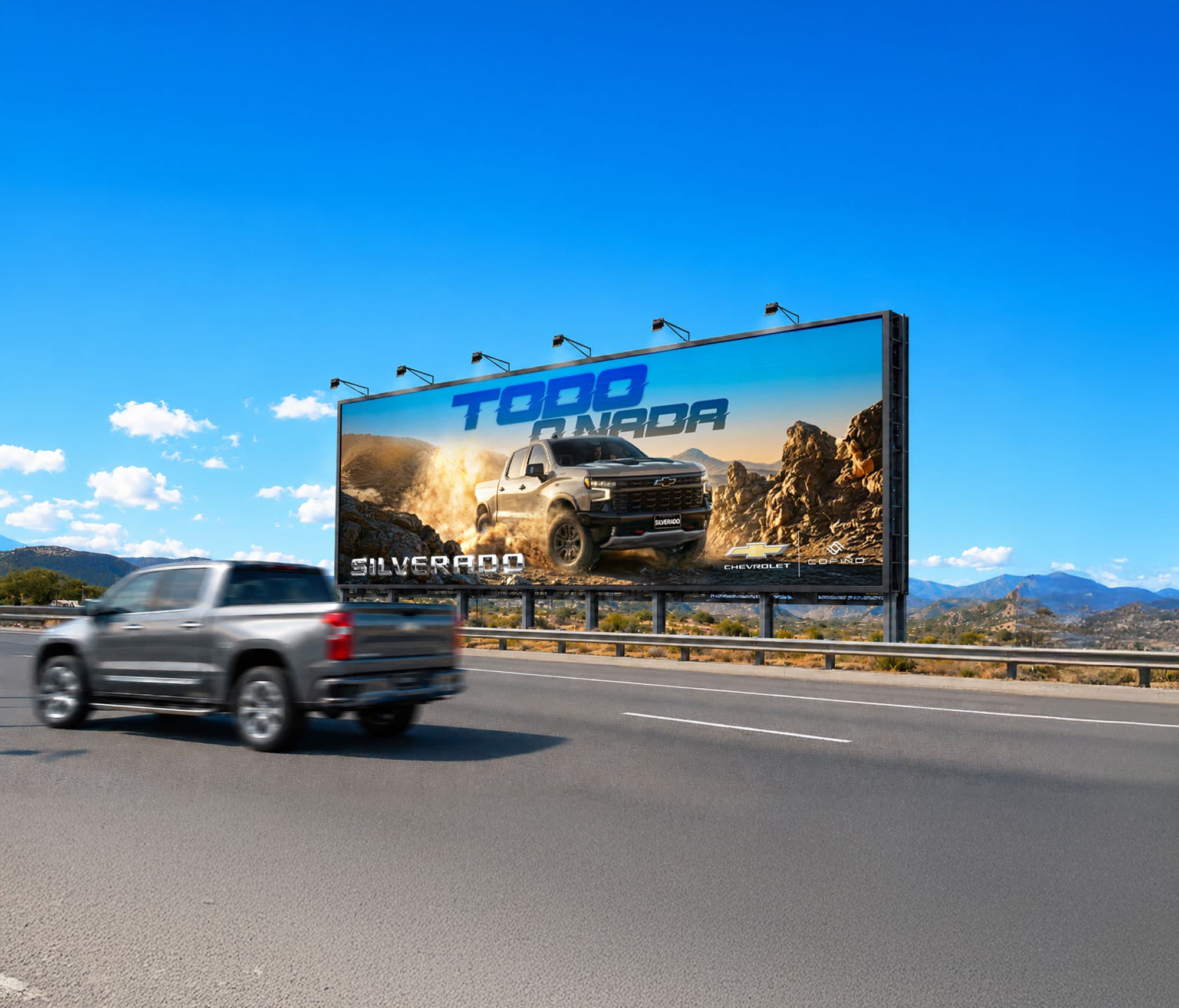 Chevrolet Silverado Todo o Nada highway billboard scene