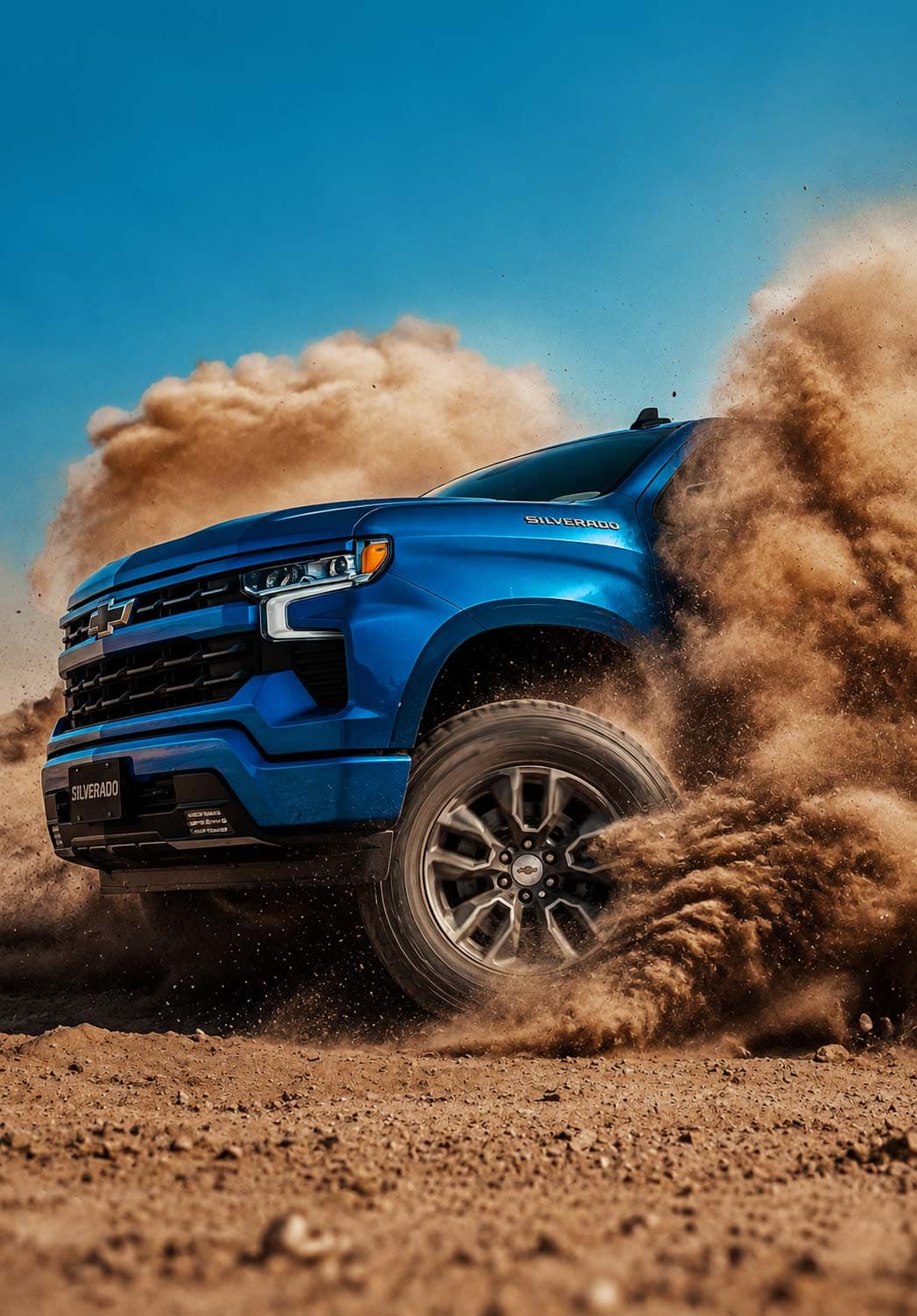 Chevrolet Silverado dynamic power slide in desert