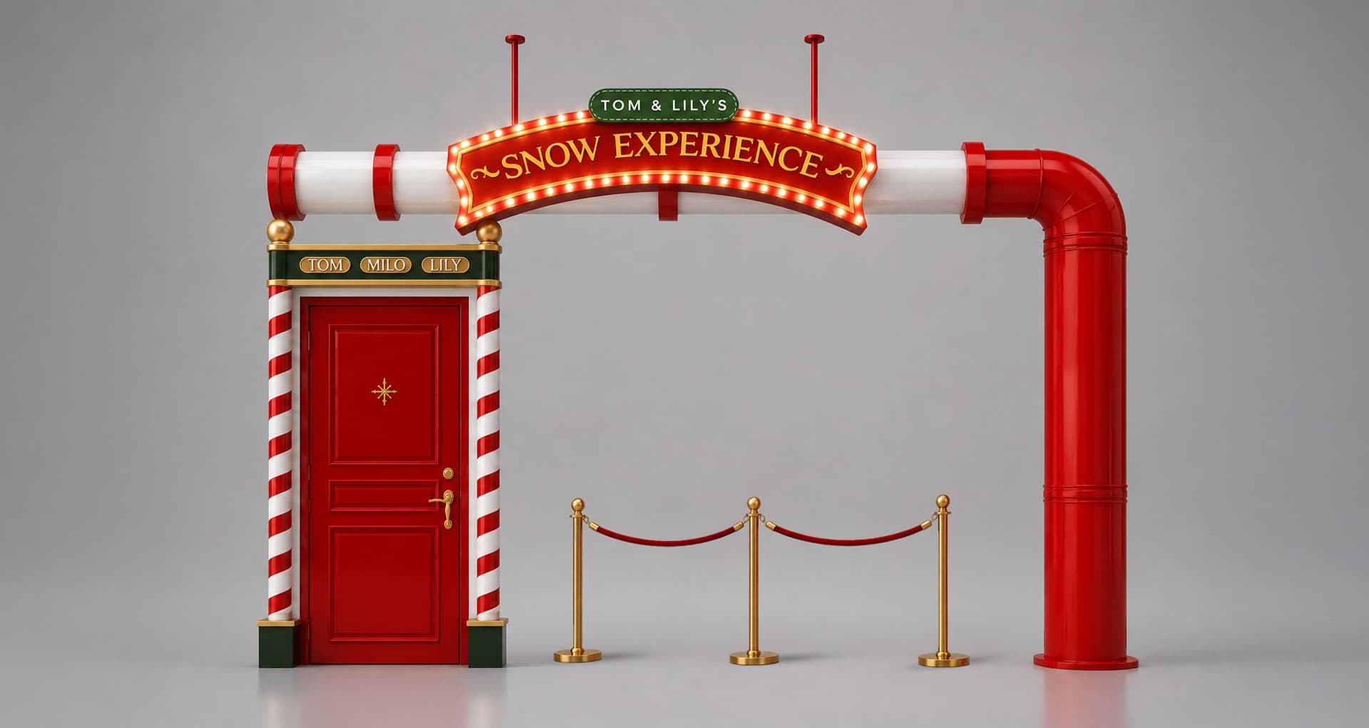 3D Spatial Design render of North Pole Express entrance gate