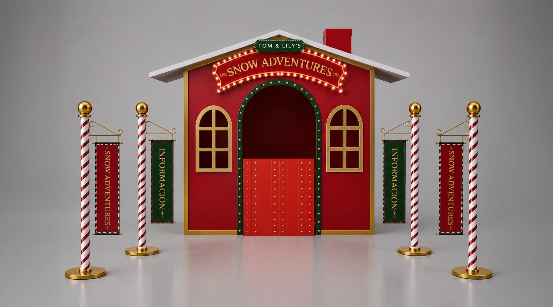 3D Spatial Design render of Christmas cottage house structure