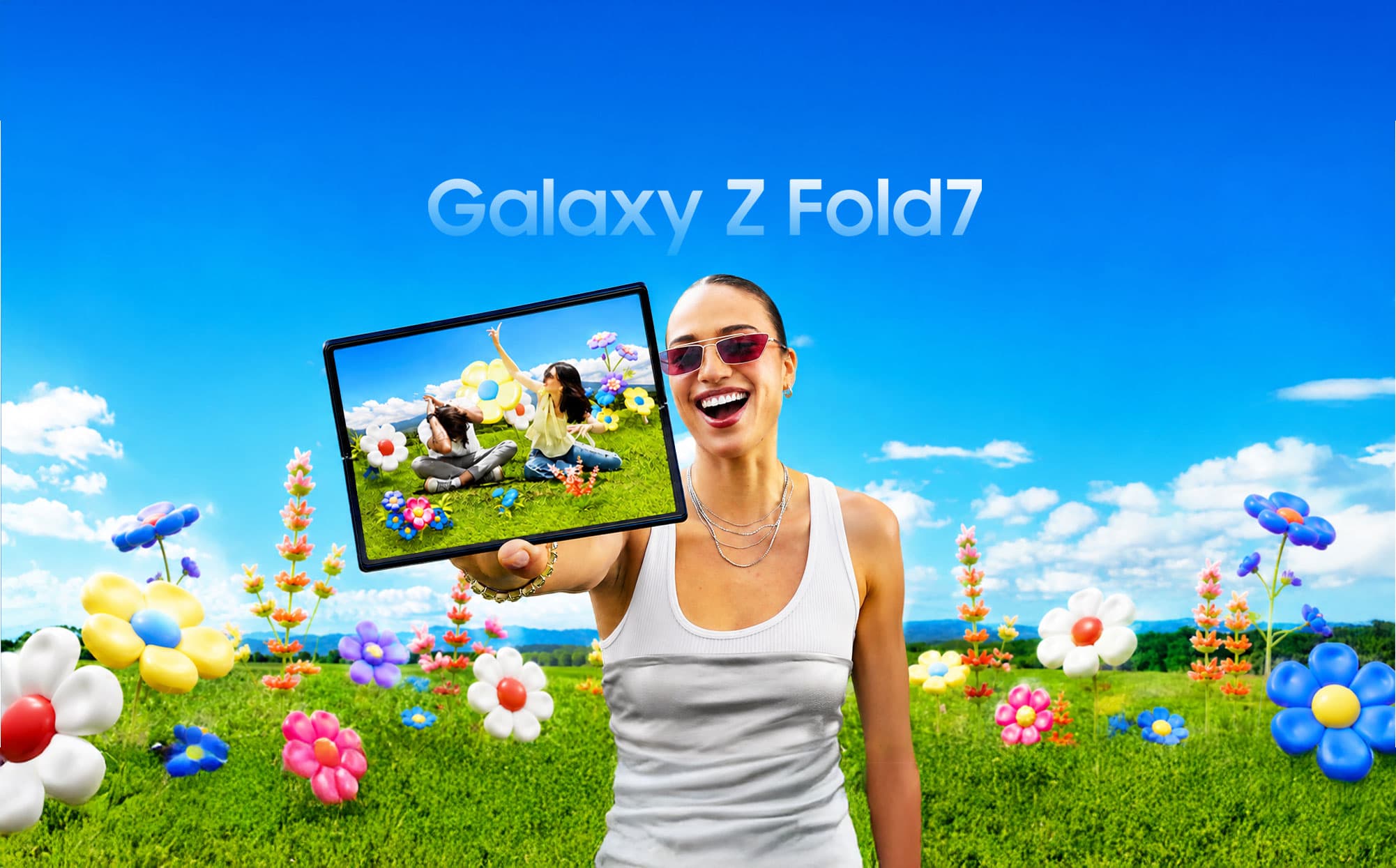 Samsung Galaxy Z Fold7 surreal dreamscape billboard