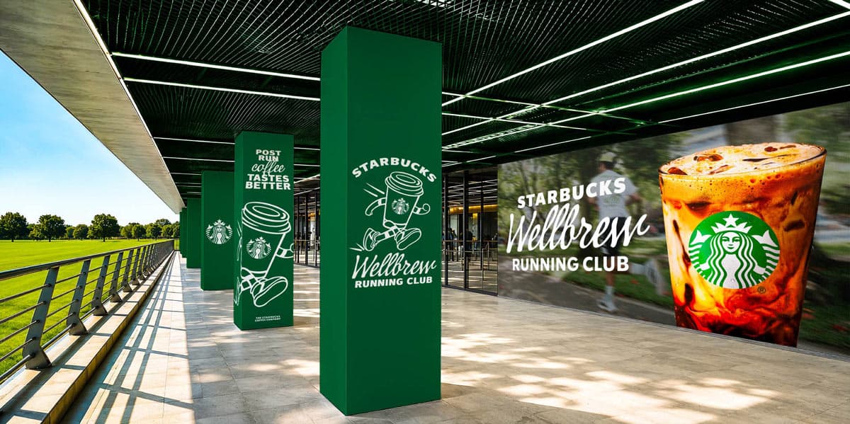 Green branded stadium colonnade