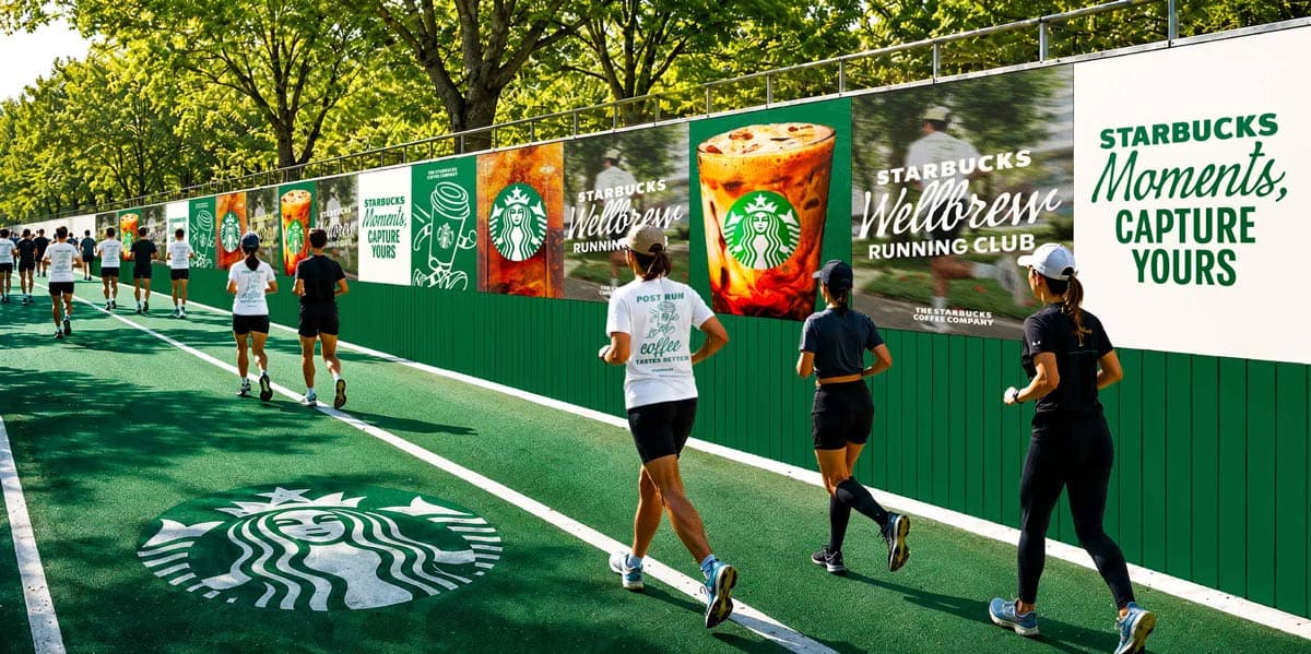 Runners pacing along branded green race course