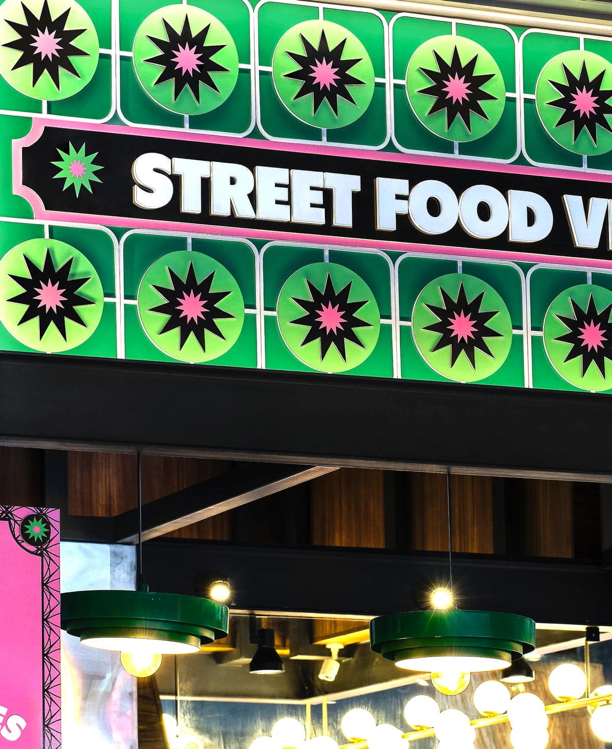 Green neon sign marquee detail