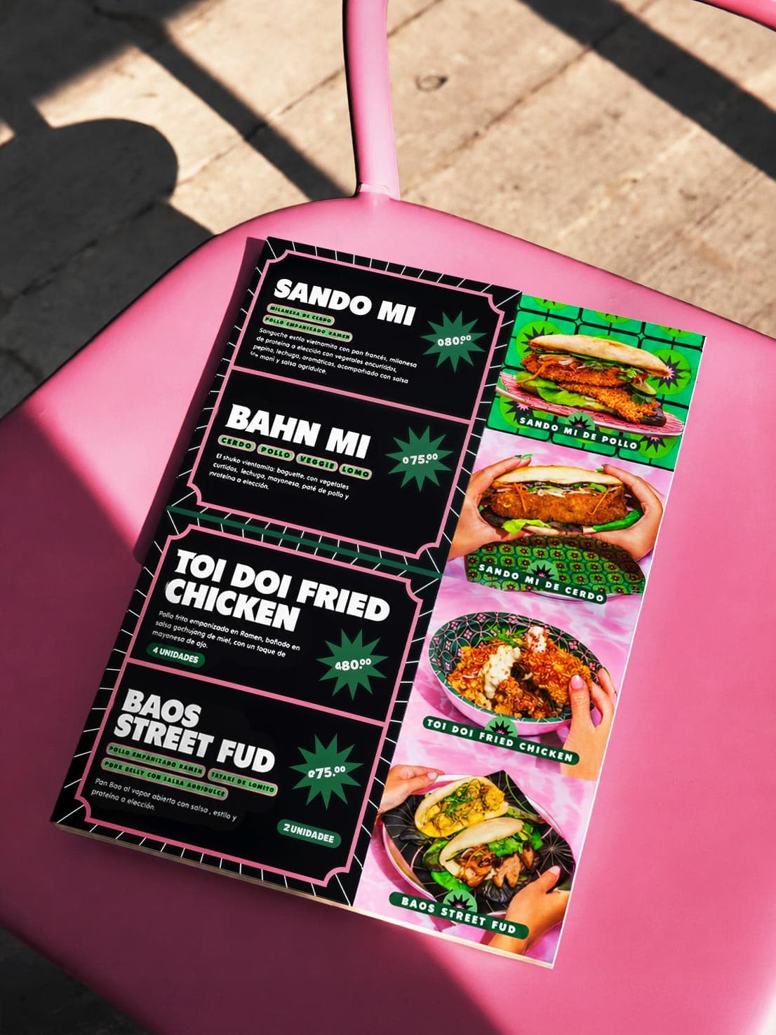 Handheld pink menu card